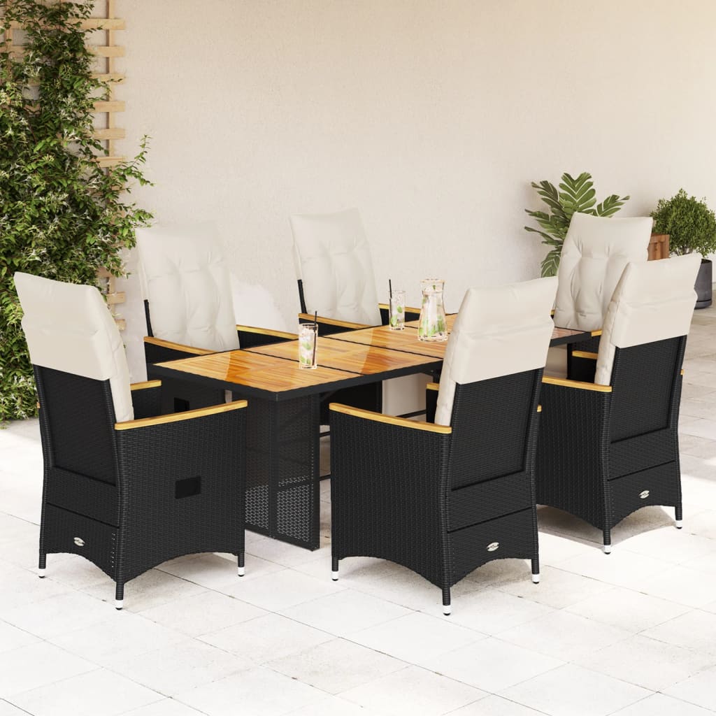 Set da Bistrò da Giardino 7 pz con Cuscini Nero in Polyrattan