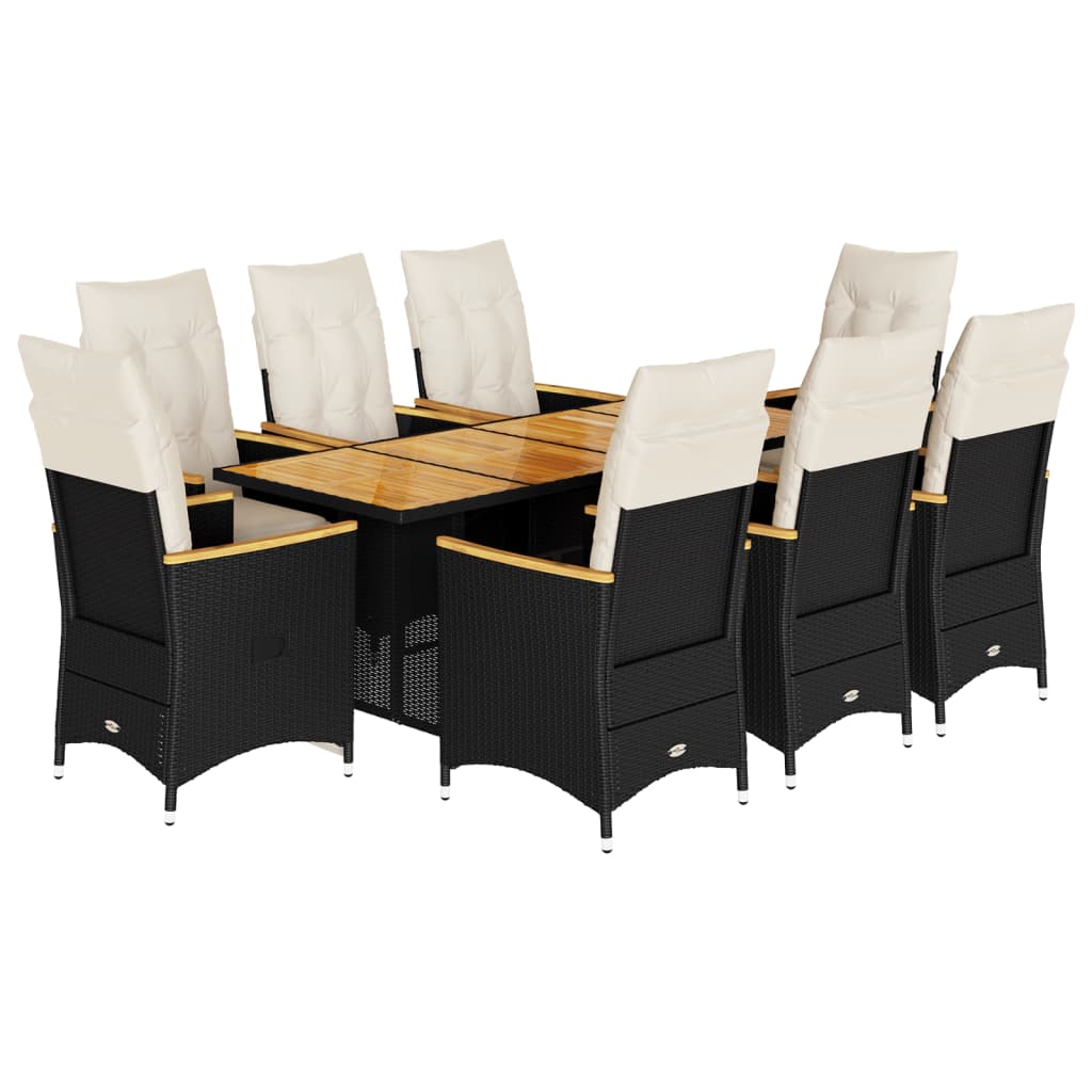Set Bistrò da Giardino 9 pz con Cuscini in Polyrattan Nero | homemem39