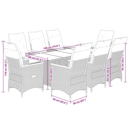 Set Bistrò da Giardino 9 pz con Cuscini in Polyrattan Nero | homemem39