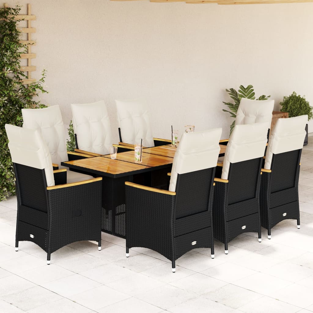 Set Bistrò da Giardino 9 pz con Cuscini in Polyrattan Nero | homemem39