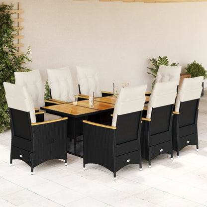 Set Bistrò da Giardino 9 pz con Cuscini in Polyrattan Nero | homemem39