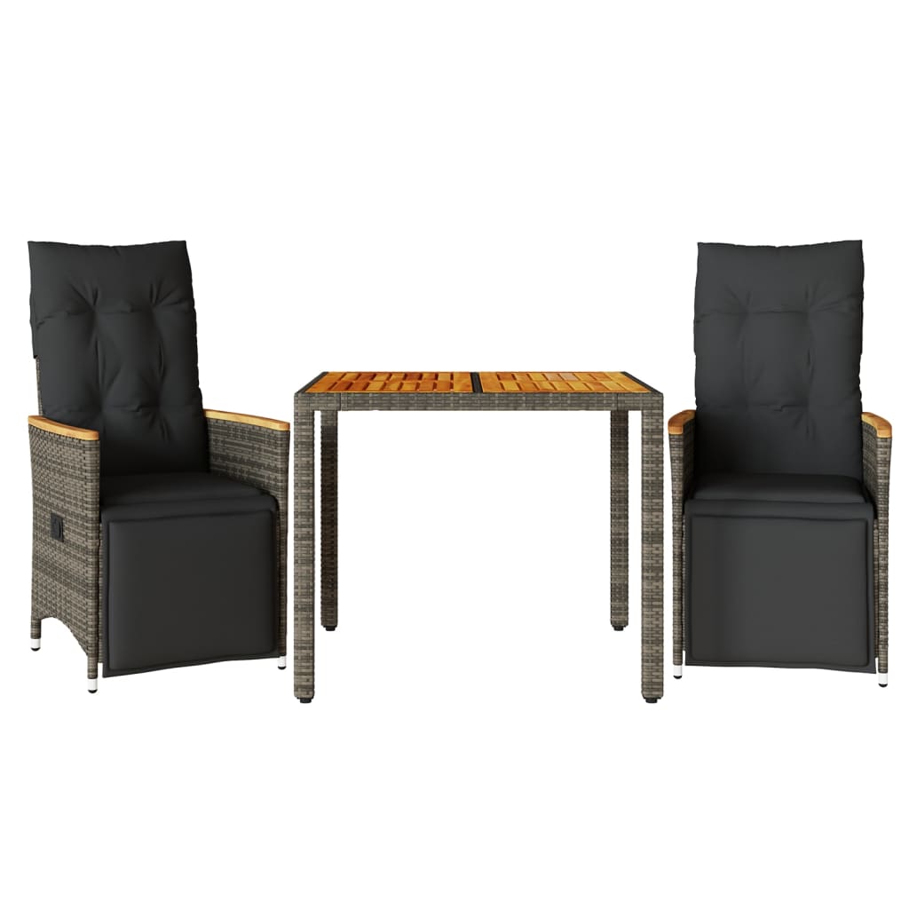 Set Bistrò da Giardino 3 pz con Cuscini in Polyrattan Grigio | homemem39