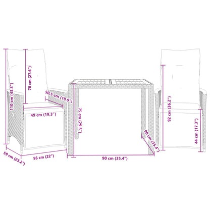 Set Bistrò da Giardino 3 pz con Cuscini in Polyrattan Grigio | homemem39