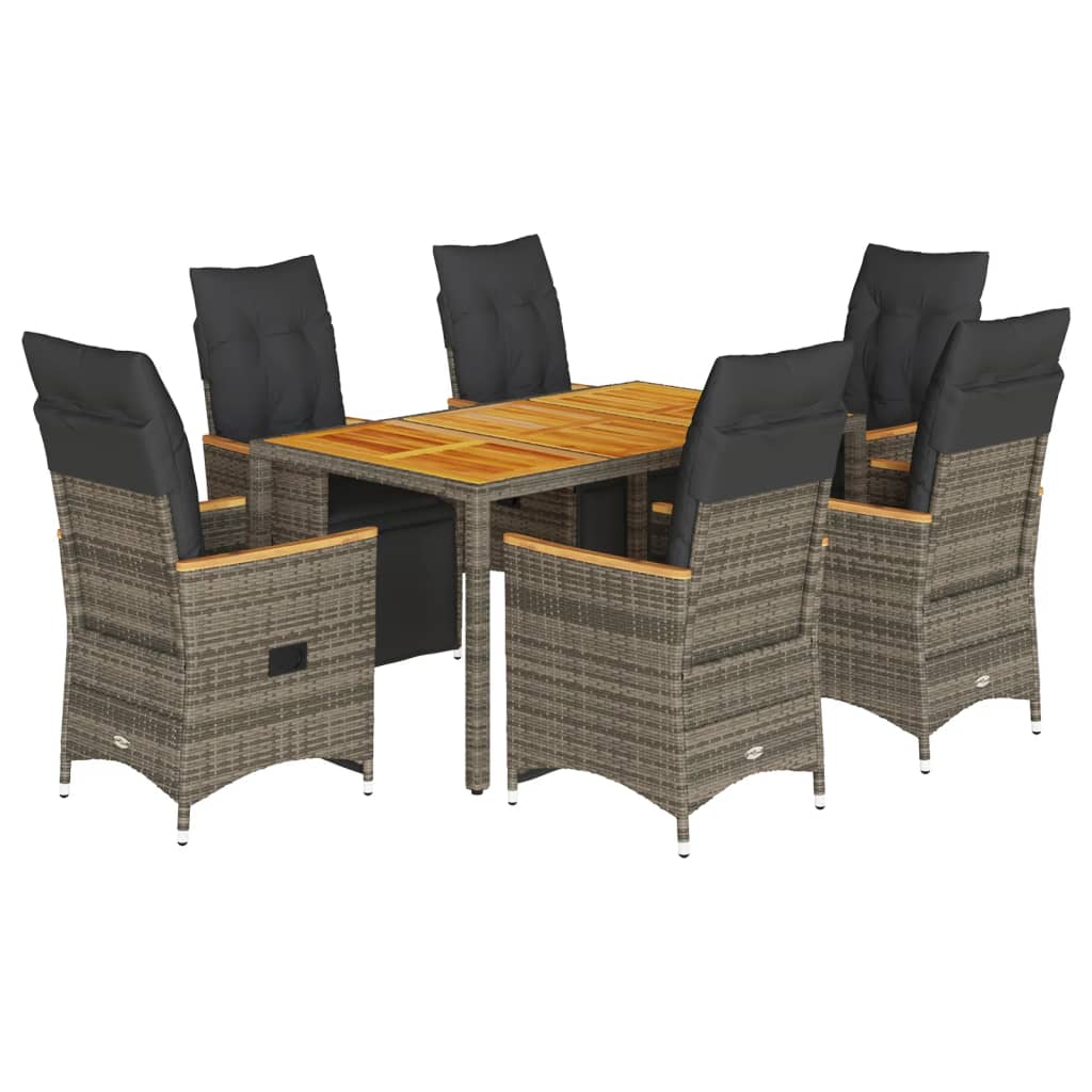 Set Bistrò da Giardino 7 pz con Cuscini in Polyrattan Grigio | homemem39