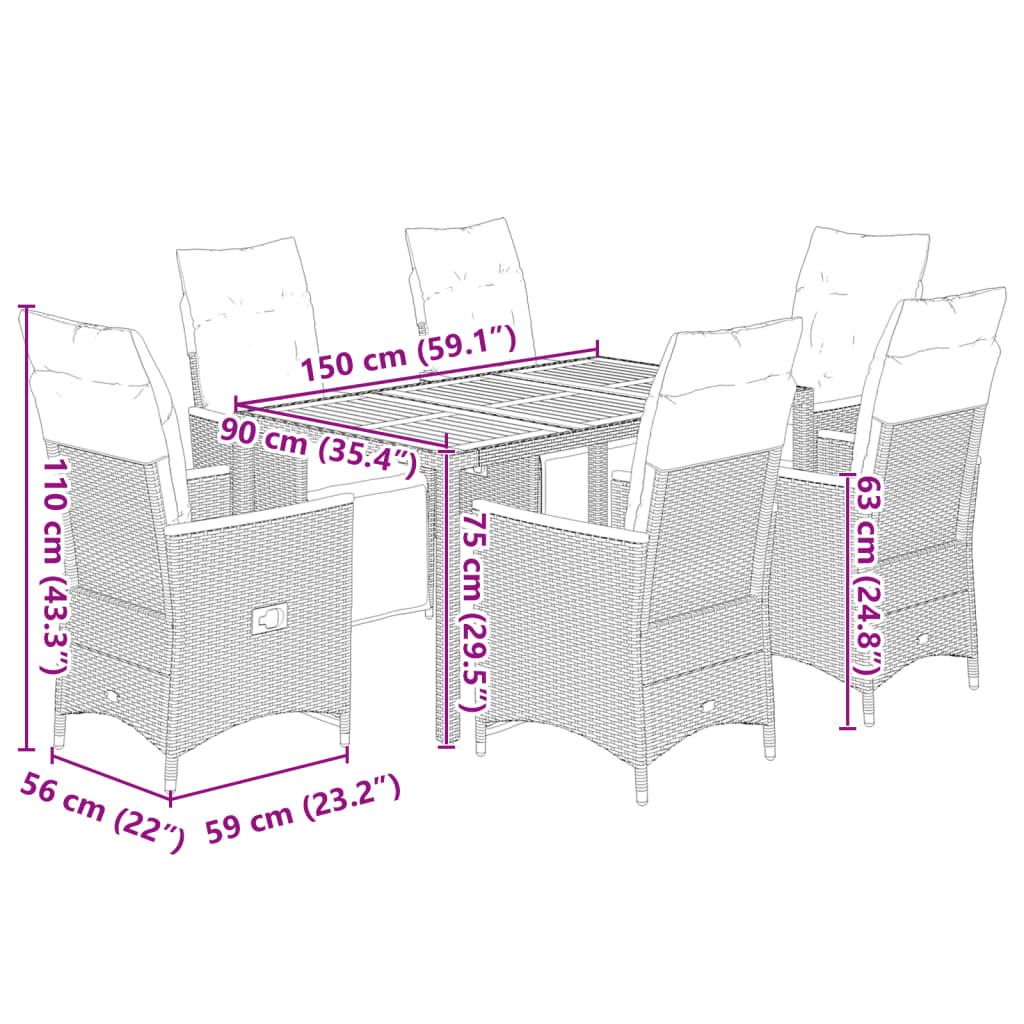 Set Bistrò da Giardino 7 pz con Cuscini in Polyrattan Grigio | homemem39