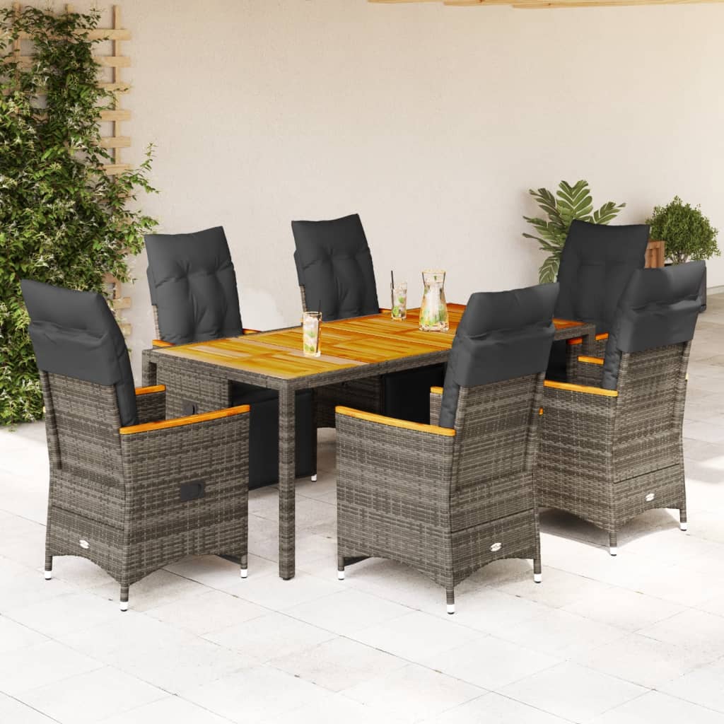 Set Bistrò da Giardino 7 pz con Cuscini in Polyrattan Grigio | homemem39
