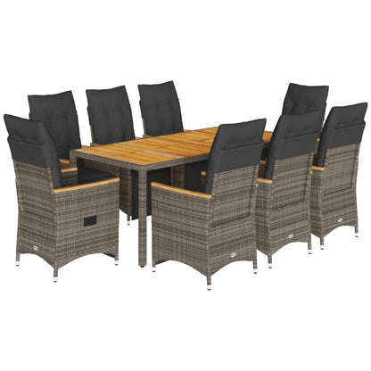 Set Bistrò da Giardino 9 pz con Cuscini in Polyrattan Grigio | homemem39