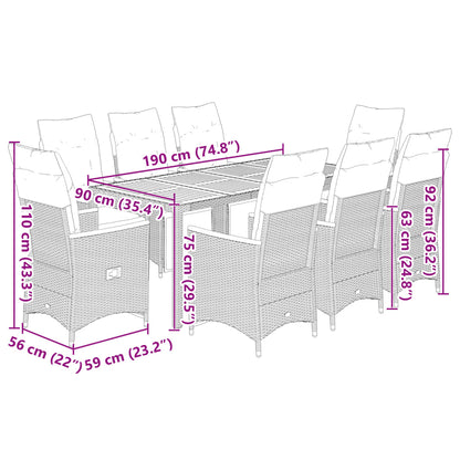Set Bistrò da Giardino 9 pz con Cuscini in Polyrattan Grigio | homemem39