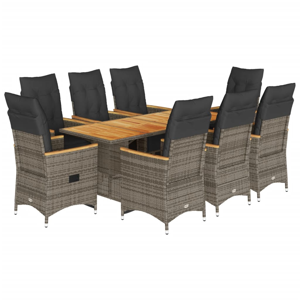 Set Bistrò da Giardino 9 pz con Cuscini in Polyrattan Grigio | homemem39