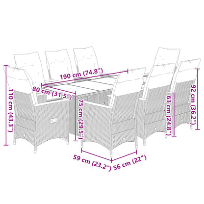 Set Bistrò da Giardino 9 pz con Cuscini in Polyrattan Grigio | homemem39