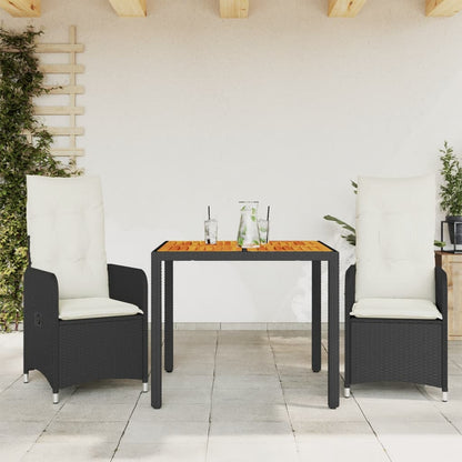 Set Bistrò da Giardino 3 pz con Cuscini in Polyrattan Nero