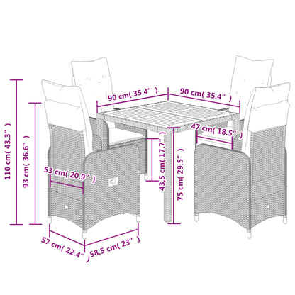 Set Bistrò da Giardino 5 pz con Cuscini in Polyrattan Nero