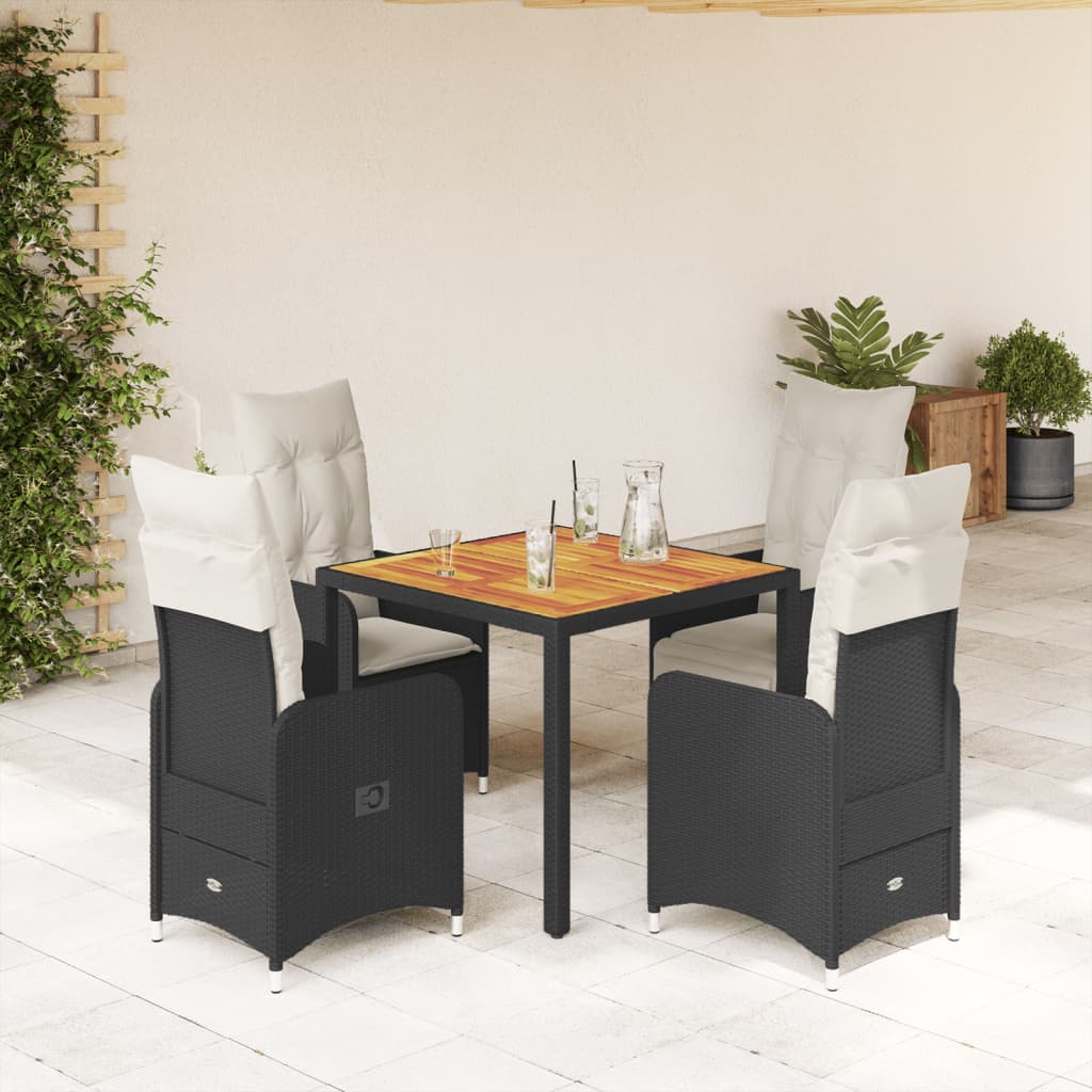 Set Bistrò da Giardino 5 pz con Cuscini in Polyrattan Nero