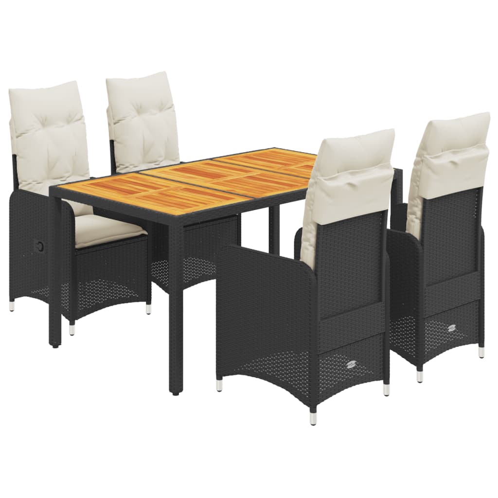 Set Bistrò da Giardino 5 pz con Cuscini in Polyrattan Nero | homemem39