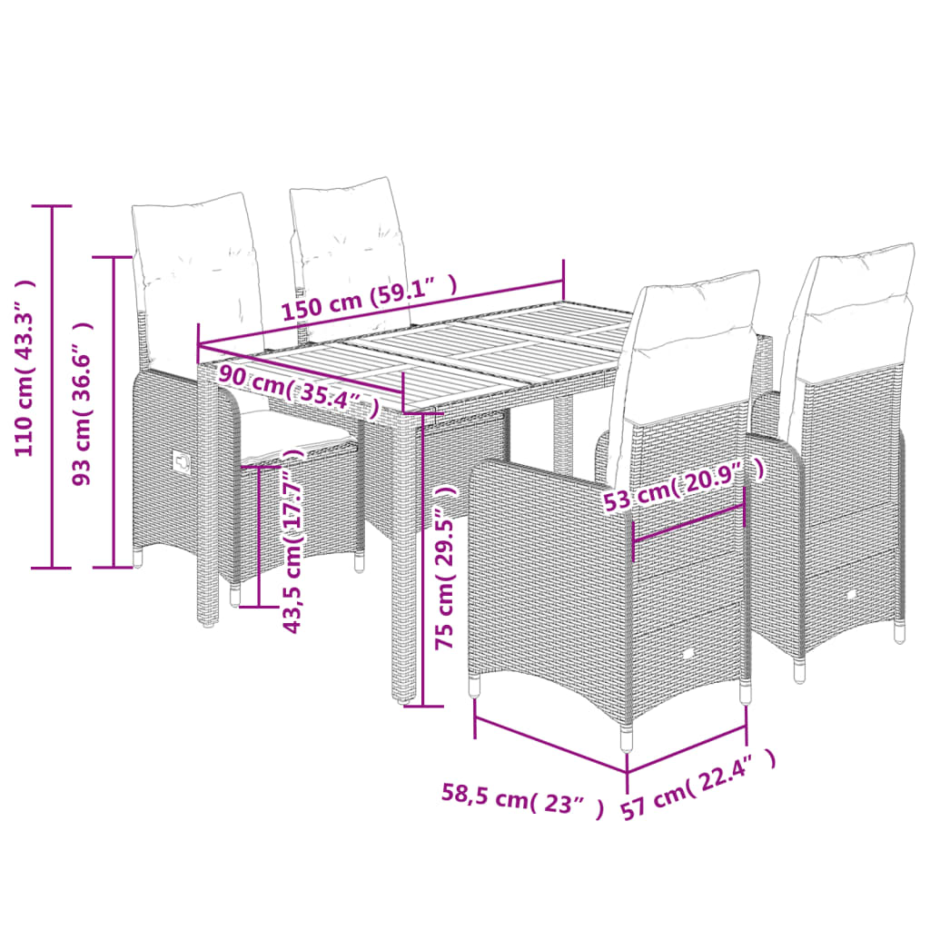 Set Bistrò da Giardino 5 pz con Cuscini in Polyrattan Nero | homemem39