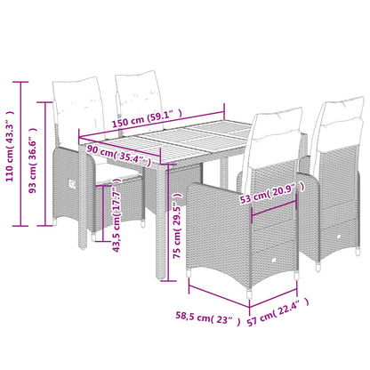 Set Bistrò da Giardino 5 pz con Cuscini in Polyrattan Nero | homemem39