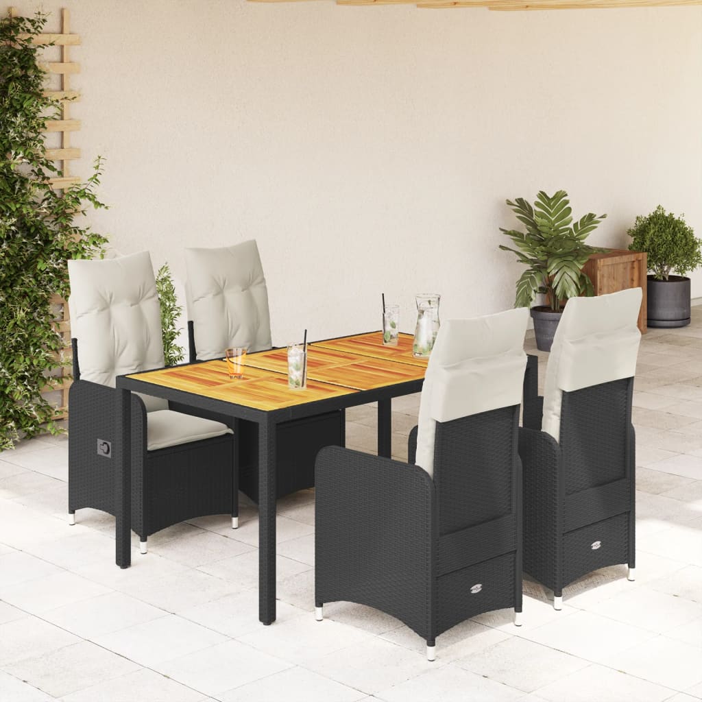 Set Bistrò da Giardino 5 pz con Cuscini in Polyrattan Nero | homemem39