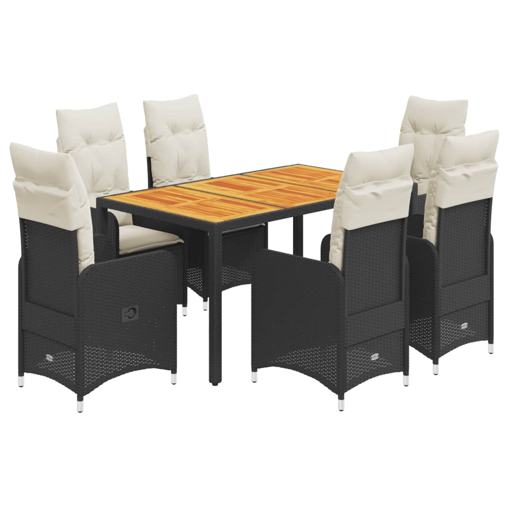 Set da Bistrò da Giardino 7 pz con Cuscini Nero in Polyrattan | homemem39