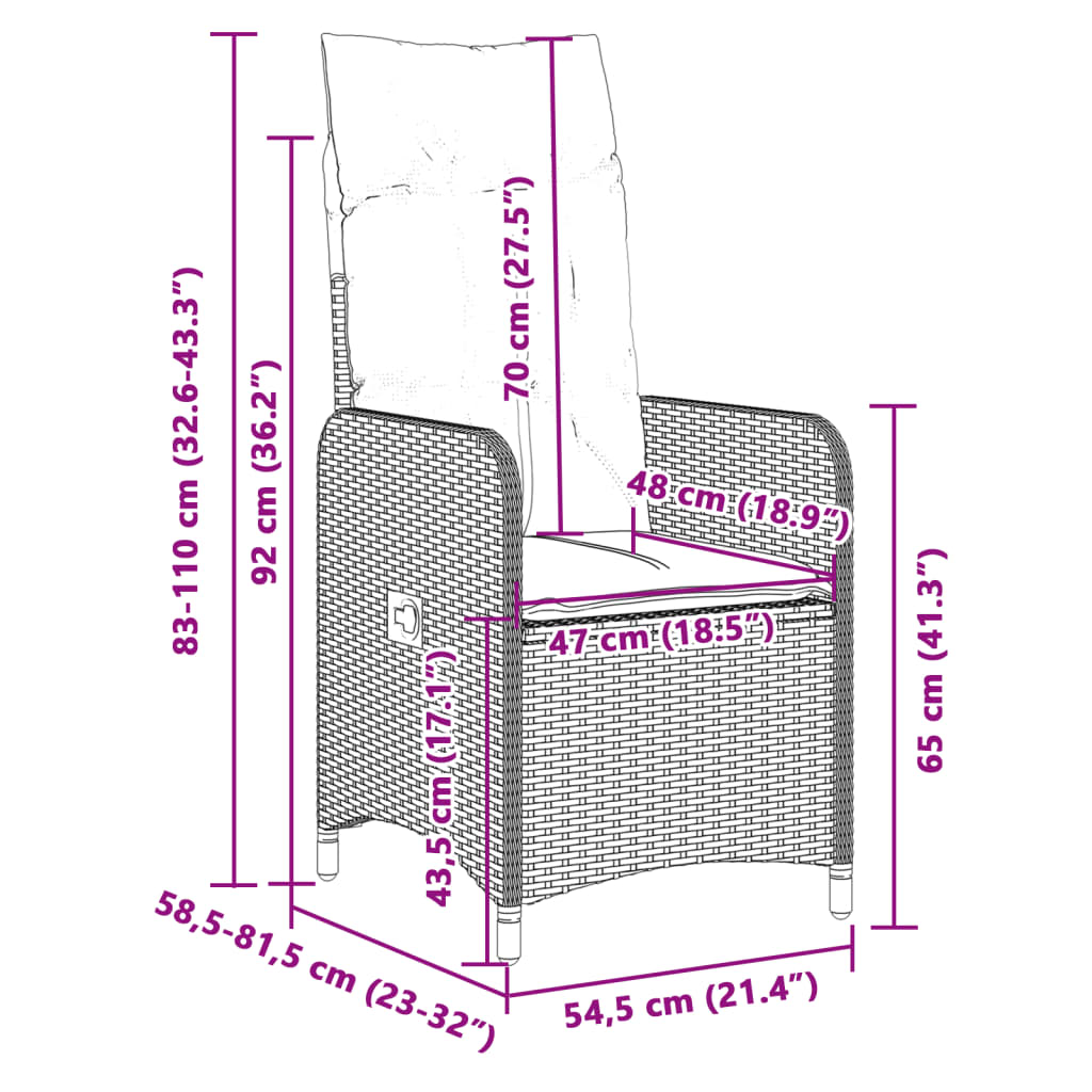 Set da Bistrò da Giardino 7 pz con Cuscini Nero in Polyrattan | homemem39