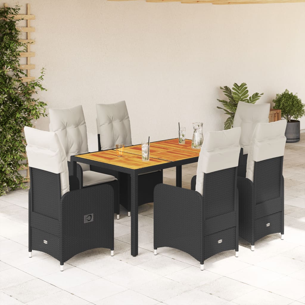Set da Bistrò da Giardino 7 pz con Cuscini Nero in Polyrattan - homemem39