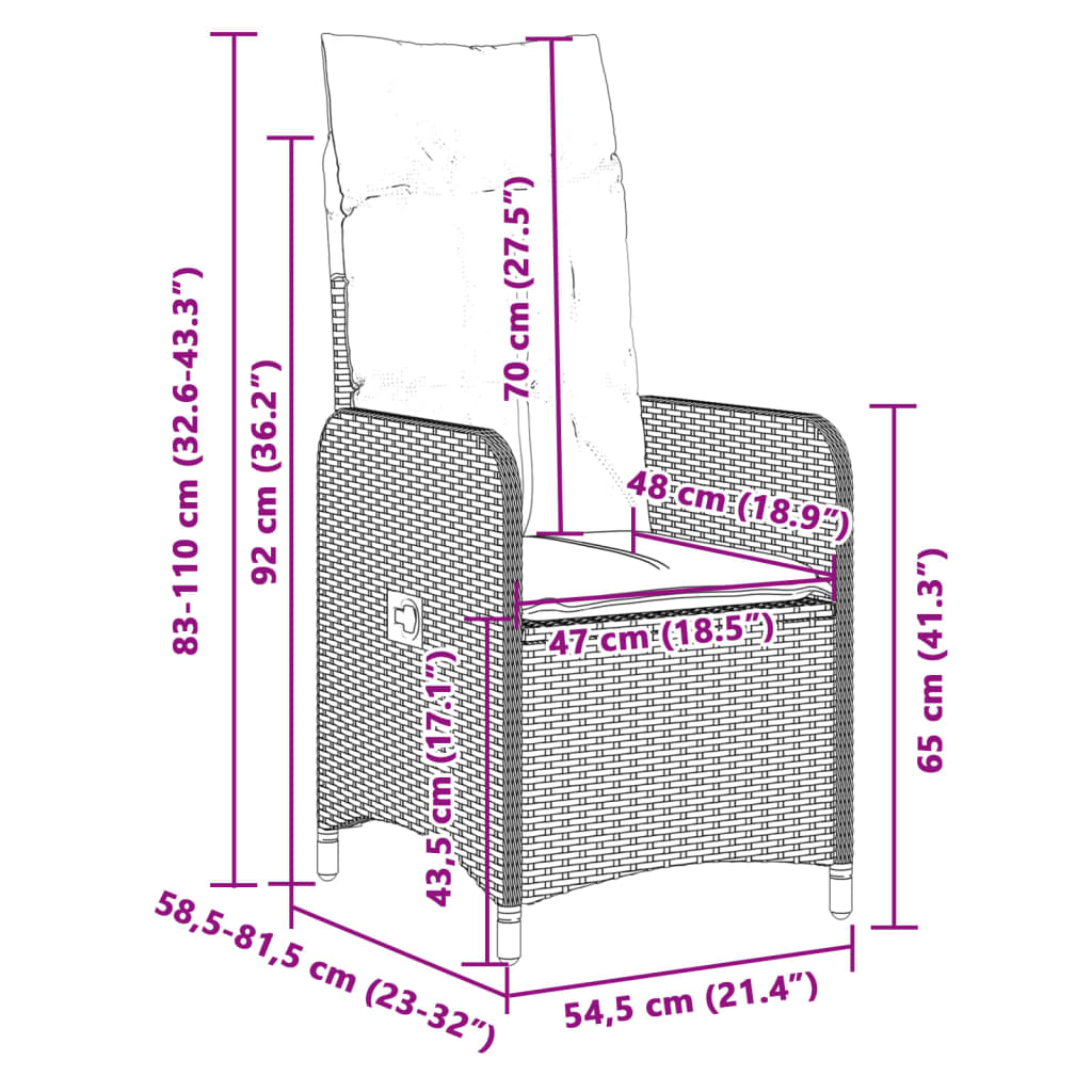 Set da Bistrò da Giardino 7 pz con Cuscini Nero in Polyrattan