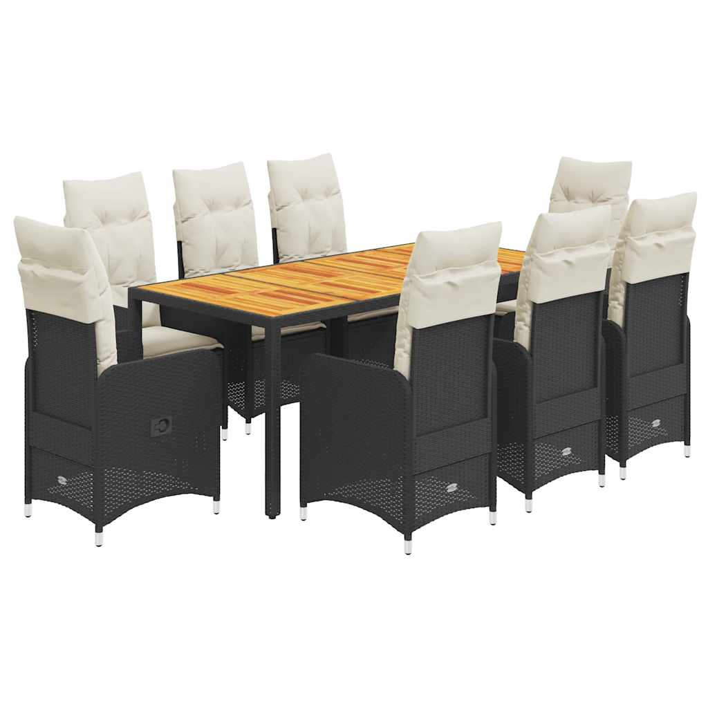 Set Bistrò da Giardino 9 pz con Cuscini in Polyrattan Nero | homemem39