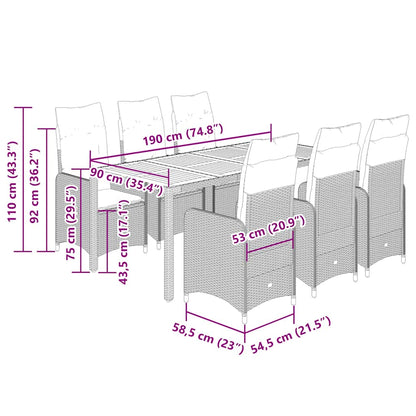 Set Bistrò da Giardino 9 pz con Cuscini in Polyrattan Nero | homemem39