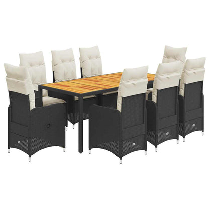Set Bistrò da Giardino 9 pz con Cuscini in Polyrattan Nero - homemem39
