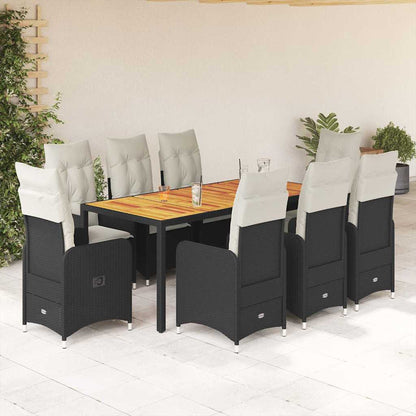 Set Bistrò da Giardino 9 pz con Cuscini in Polyrattan Nero - homemem39