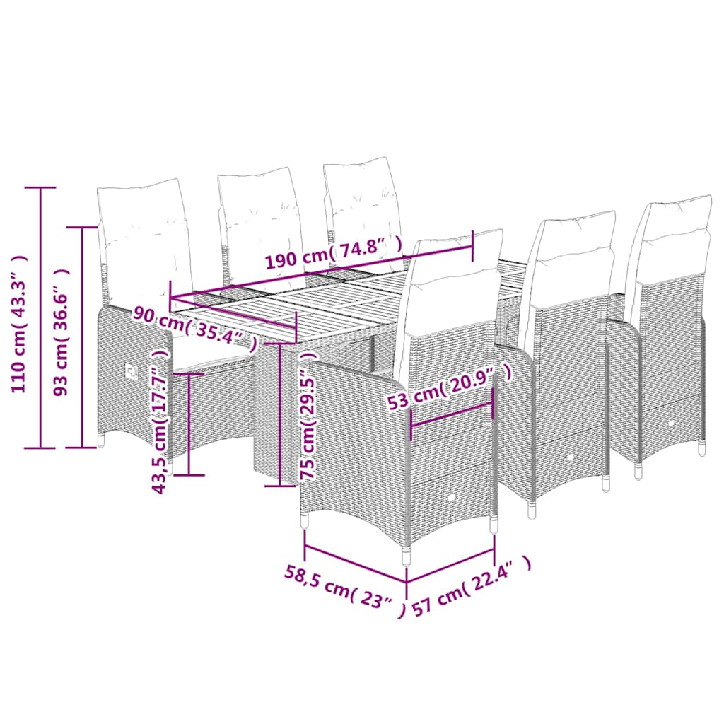 Set da Bistrò da Giardino 7 pz con Cuscini Nero in Polyrattan - homemem39