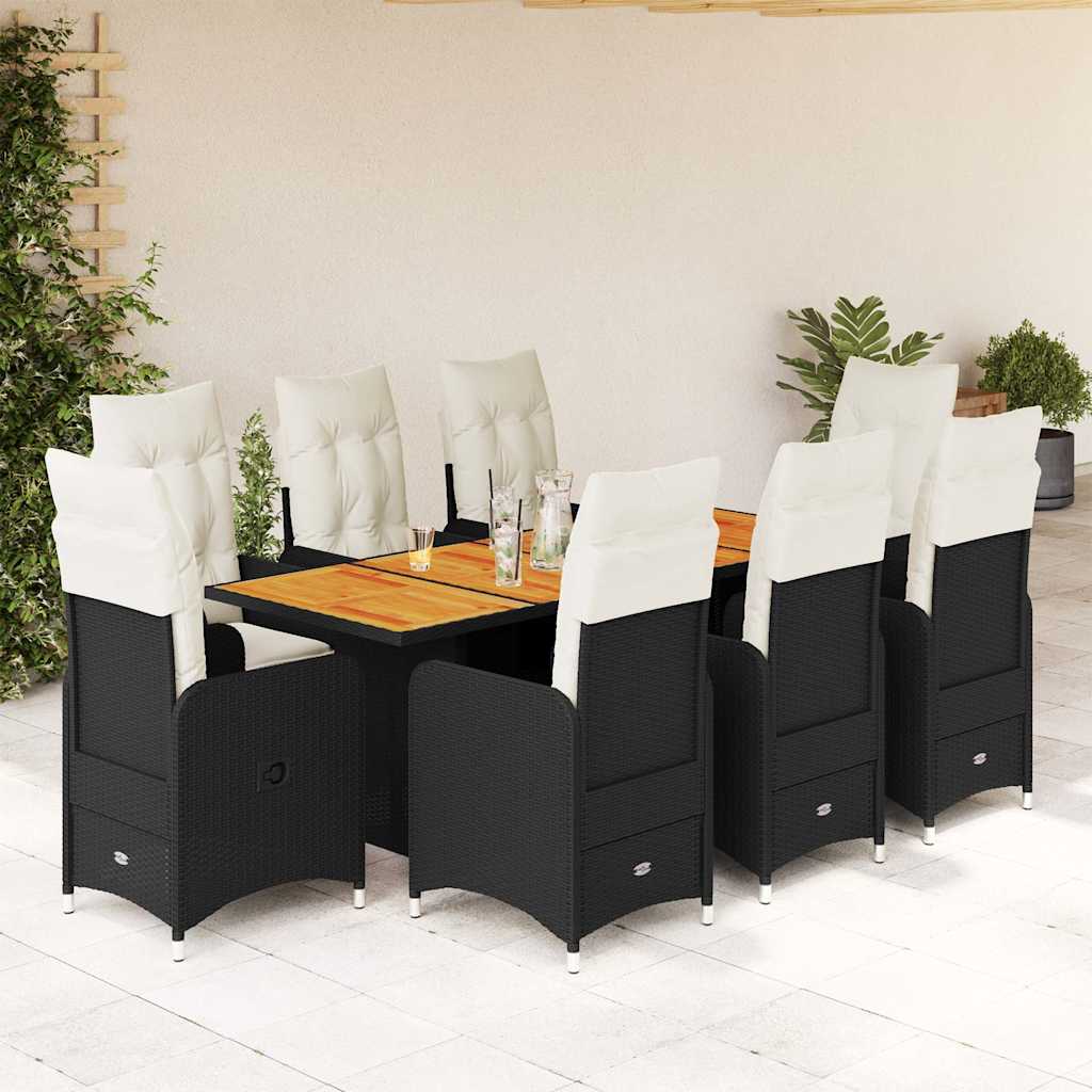 Set Bistrò da Giardino 9 pz con Cuscini in Polyrattan Nero | homemem39