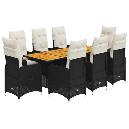Set Bistrò da Giardino 9 pz con Cuscini in Polyrattan Nero | homemem39