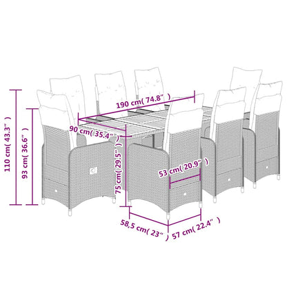 Set Bistrò da Giardino 9 pz con Cuscini in Polyrattan Nero - homemem39