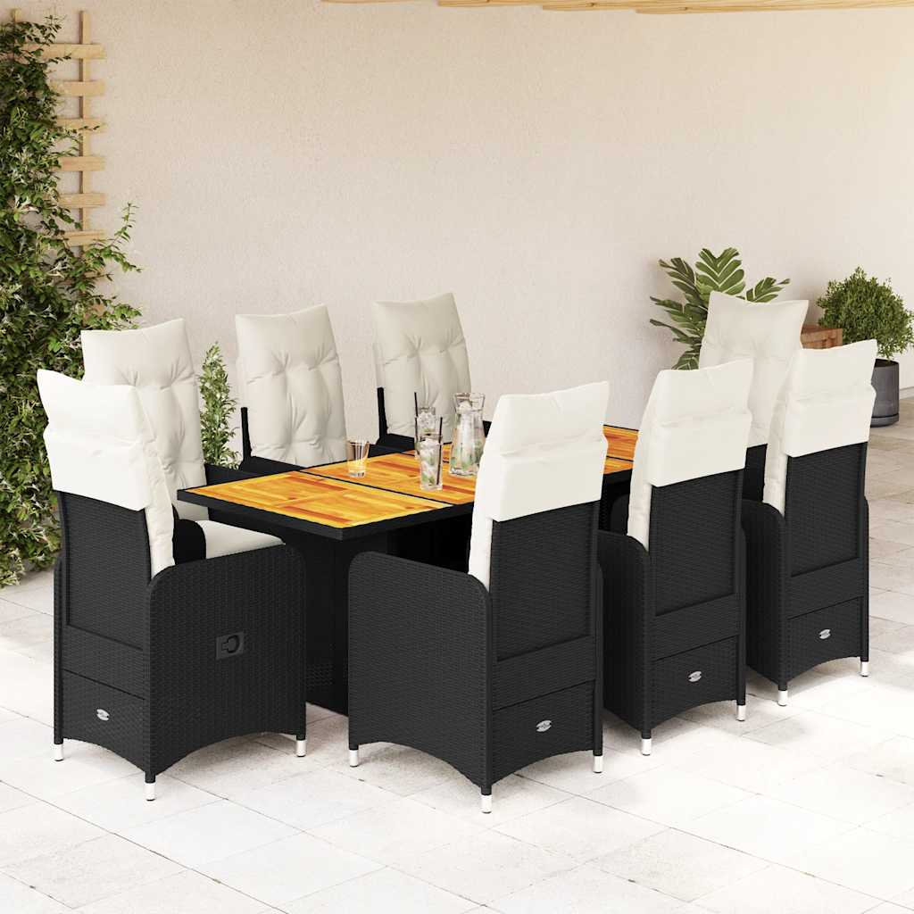 Set Bistrò da Giardino 9 pz con Cuscini in Polyrattan Nero | homemem39