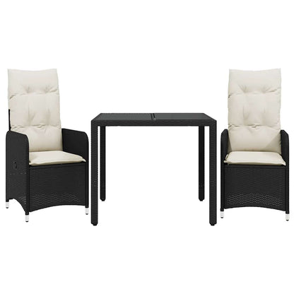 Set Bistrò da Giardino 3 pz con Cuscini in Polyrattan Nero - homemem39