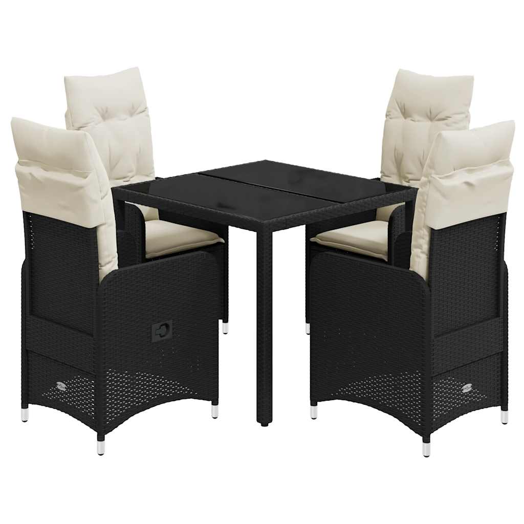 Set Bistrò da Giardino 5 pz con Cuscini in Polyrattan Nero | homemem39