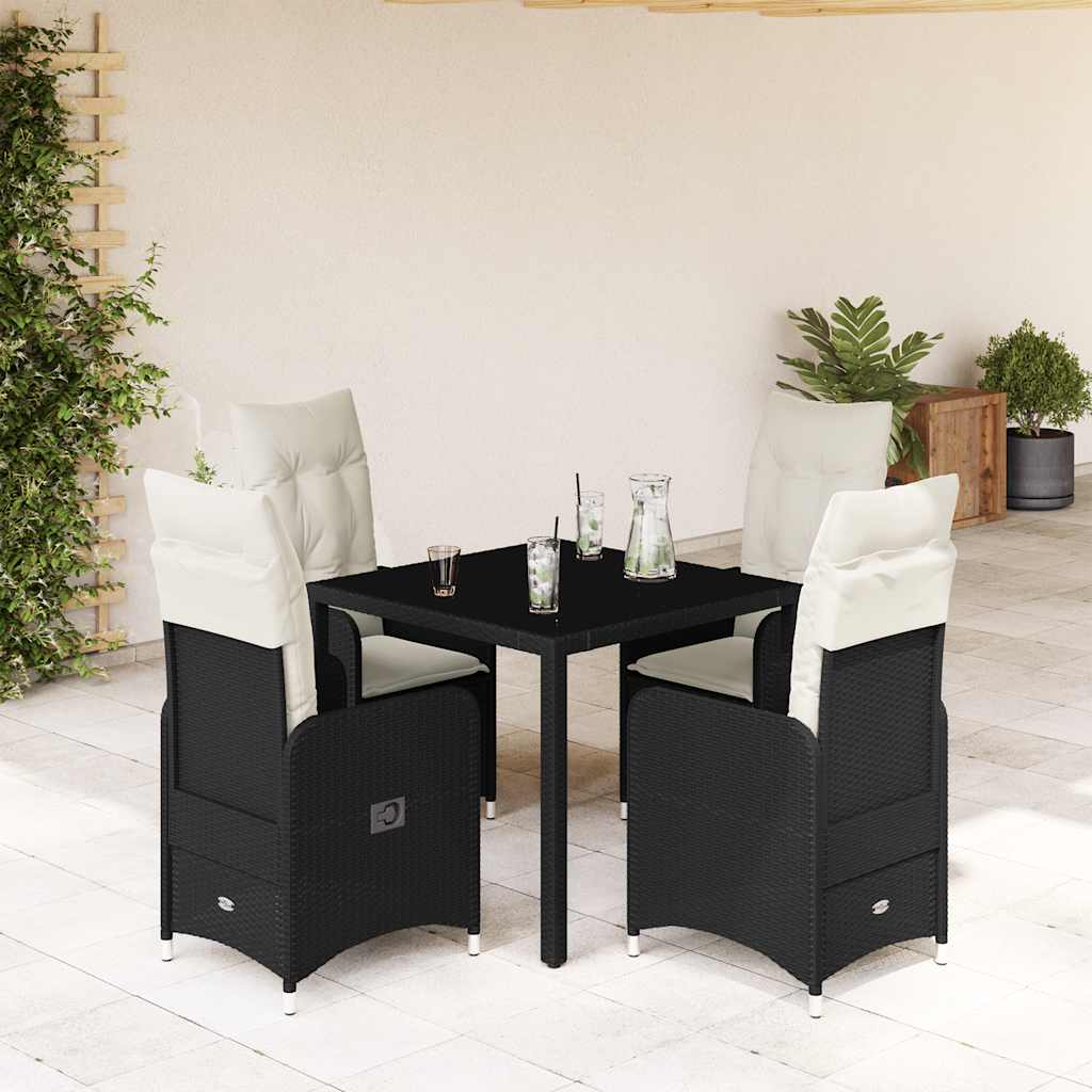 Set Bistrò da Giardino 5 pz con Cuscini in Polyrattan Nero - homemem39