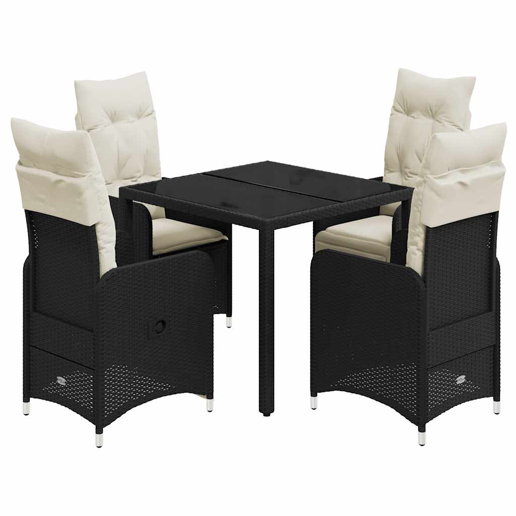 Set Bistrò da Giardino 5 pz con Cuscini in Polyrattan Nero - homemem39