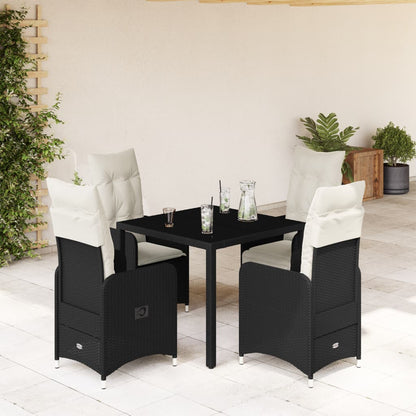 Set Bistrò da Giardino 5 pz con Cuscini in Polyrattan Nero