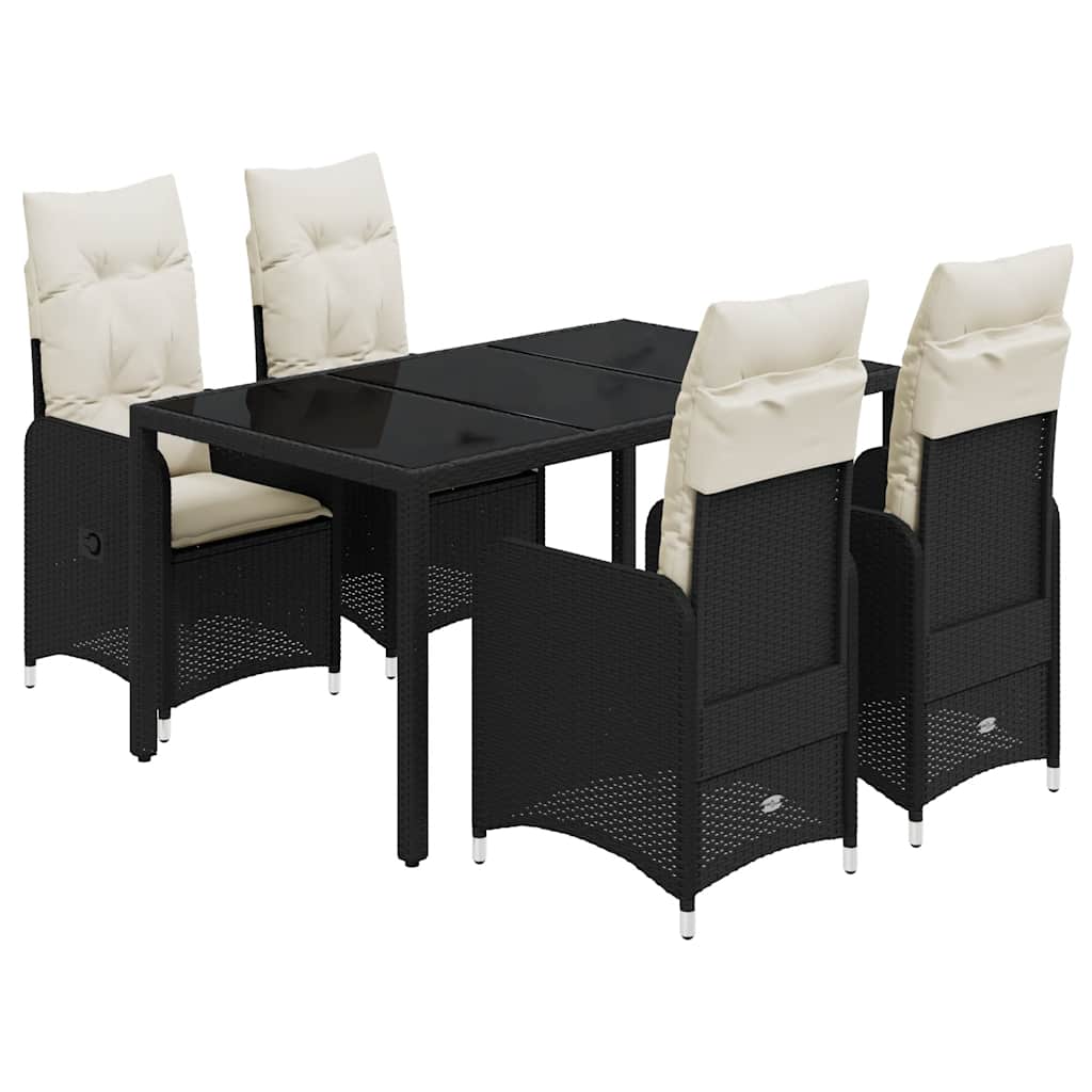Set Bistrò da Giardino 5 pz con Cuscini in Polyrattan Nero - homemem39