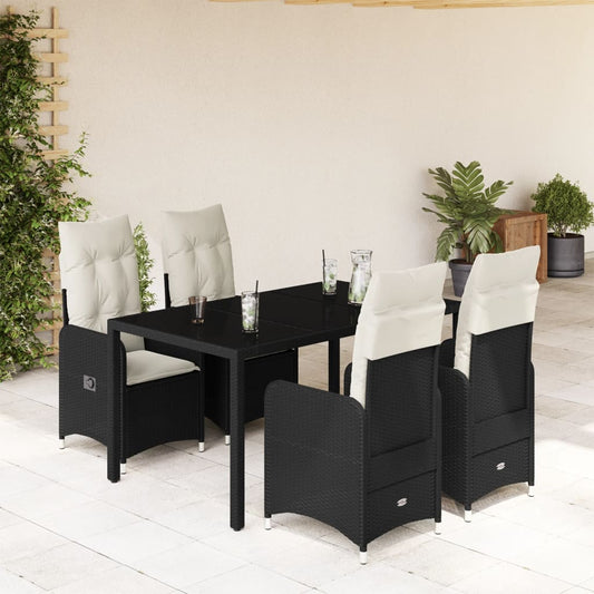 Set Bistrò da Giardino 5 pz con Cuscini in Polyrattan Nero