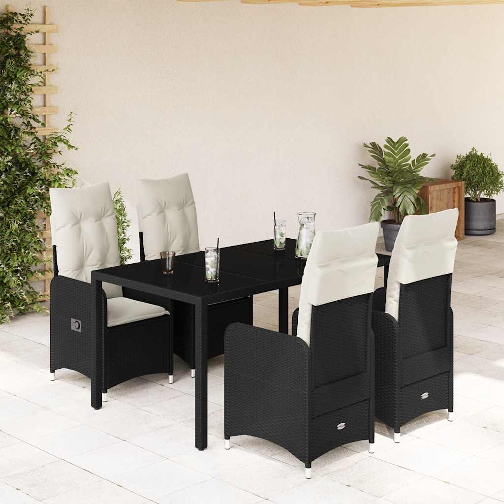 Set Bistrò da Giardino 5 pz con Cuscini in Polyrattan Nero - homemem39
