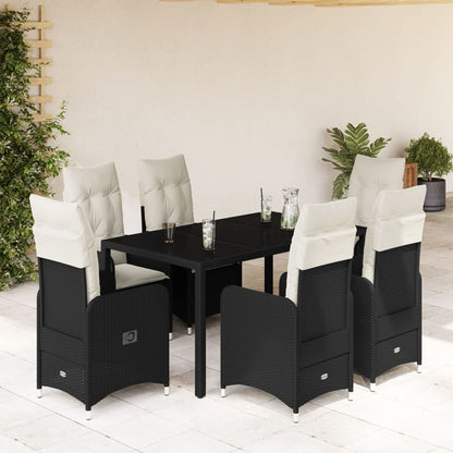 Set da Bistrò da Giardino 7 pz con Cuscini Nero in Polyrattan