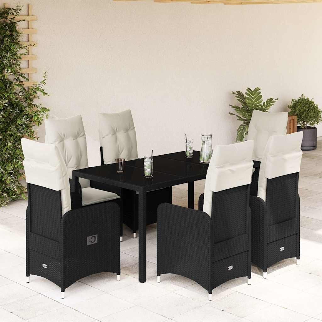 Set da Bistrò da Giardino 7 pz con Cuscini Nero in Polyrattan - homemem39