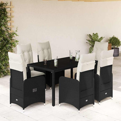 Set da Bistrò da Giardino 7 pz con Cuscini Nero in Polyrattan - homemem39