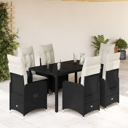 Set da Bistrò da Giardino 7 pz con Cuscini Nero in Polyrattan