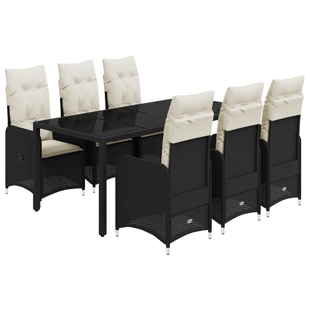 Set da Bistrò da Giardino 7 pz con Cuscini Nero in Polyrattan | homemem39