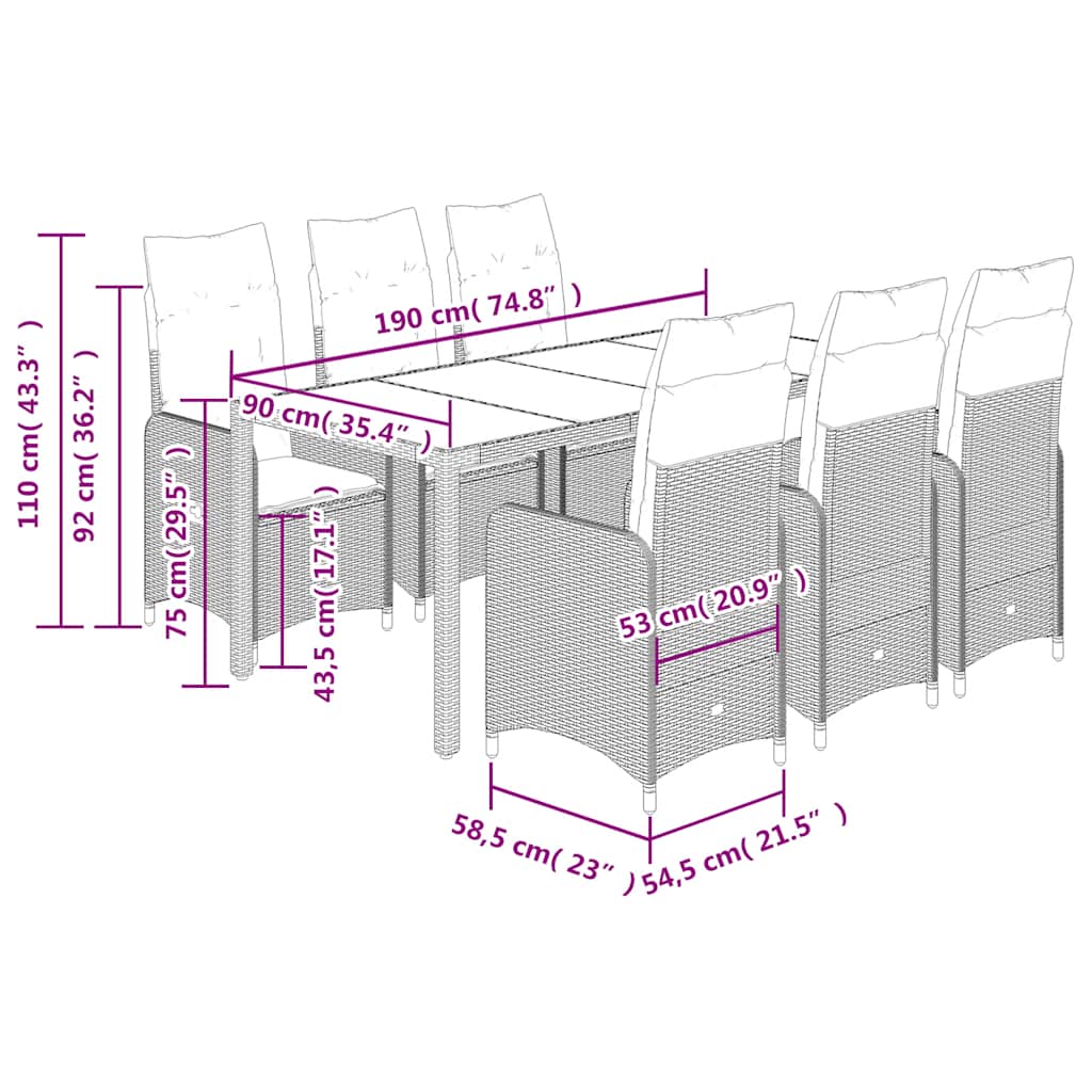Set da Bistrò da Giardino 7 pz con Cuscini Nero in Polyrattan - homemem39