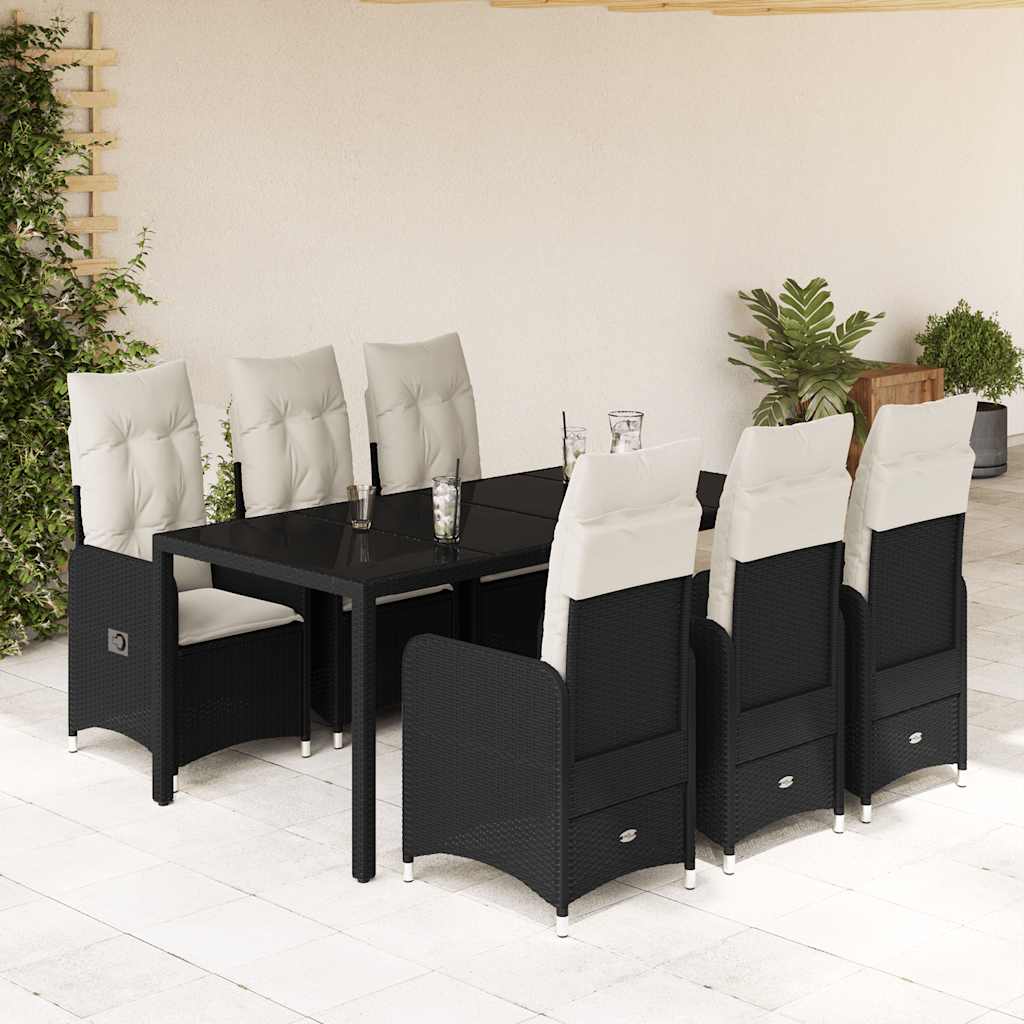 Set da Bistrò da Giardino 7 pz con Cuscini Nero in Polyrattan - homemem39