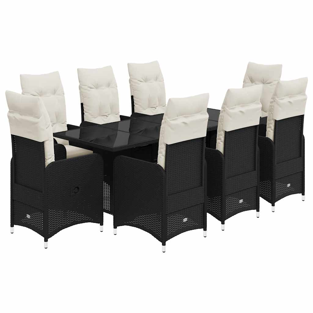 Set Bistrò da Giardino 9 pz con Cuscini in Polyrattan Nero - homemem39